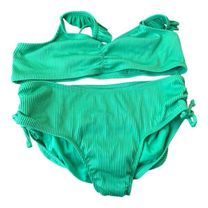 Girls' Ribbed Two-Piece Swimsuit, Green, Size XL (14/16)